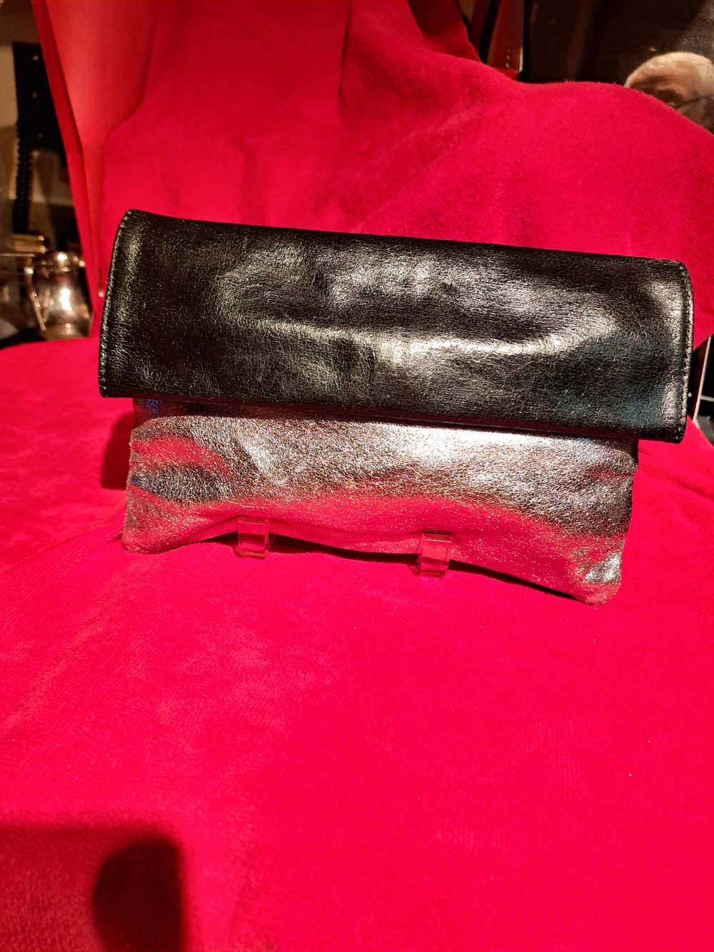 Topshop Black and Silver Fold-Over Clutch